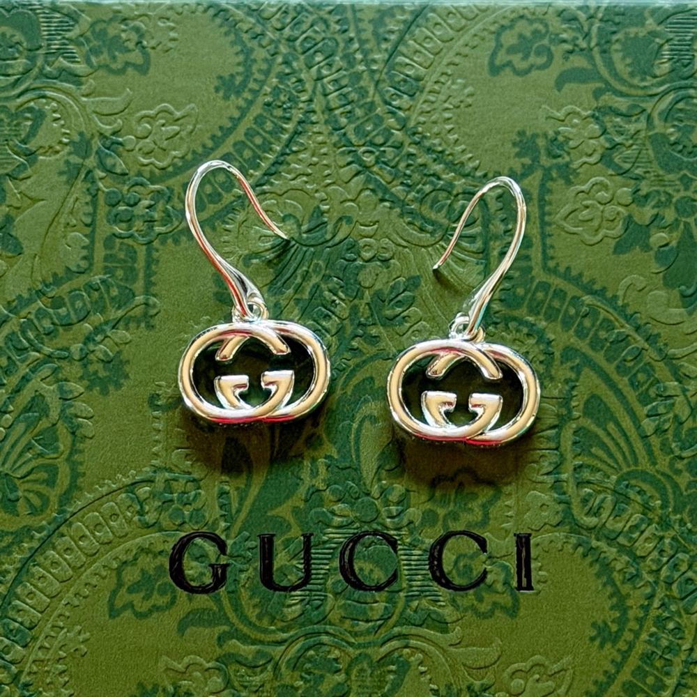 Gucci Interlocking G Sterling Silver Drop Earrings - Brand New with Box - Picture 2 of 5